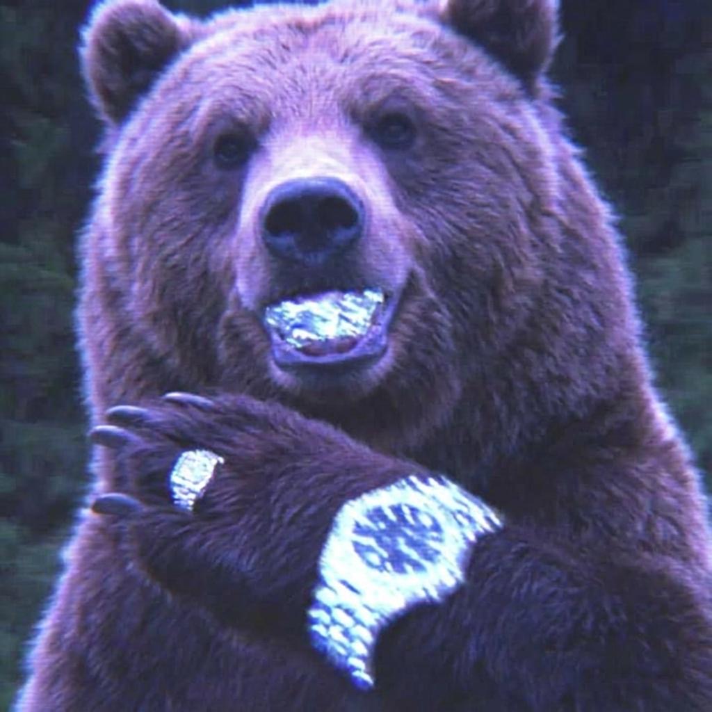 Bust Down Bear with diamond grillz, watch and ring